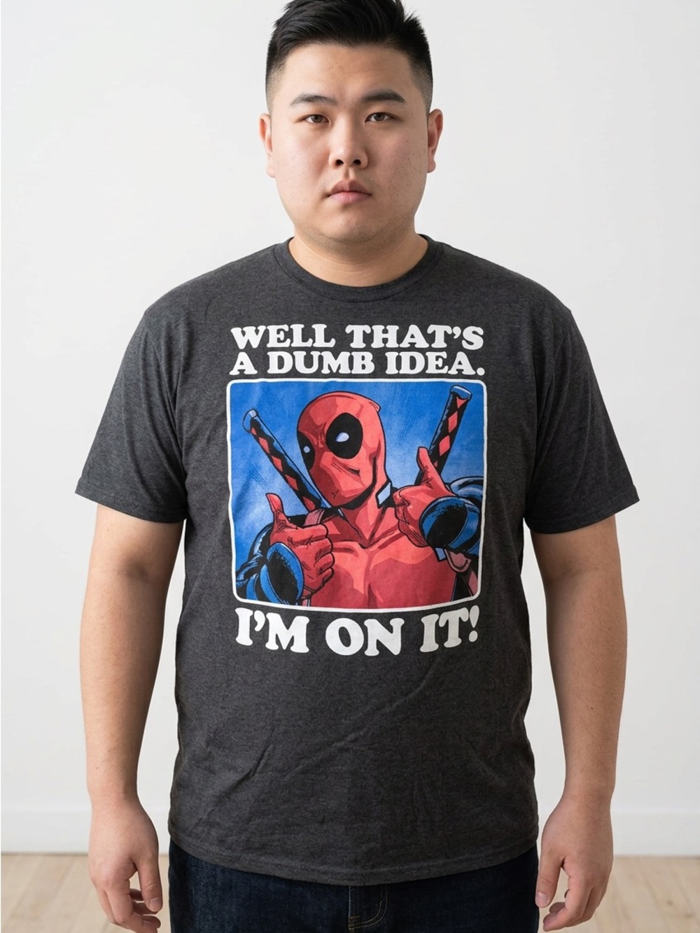Marvel Deadpool Graphic Tee in Charcoal and Red